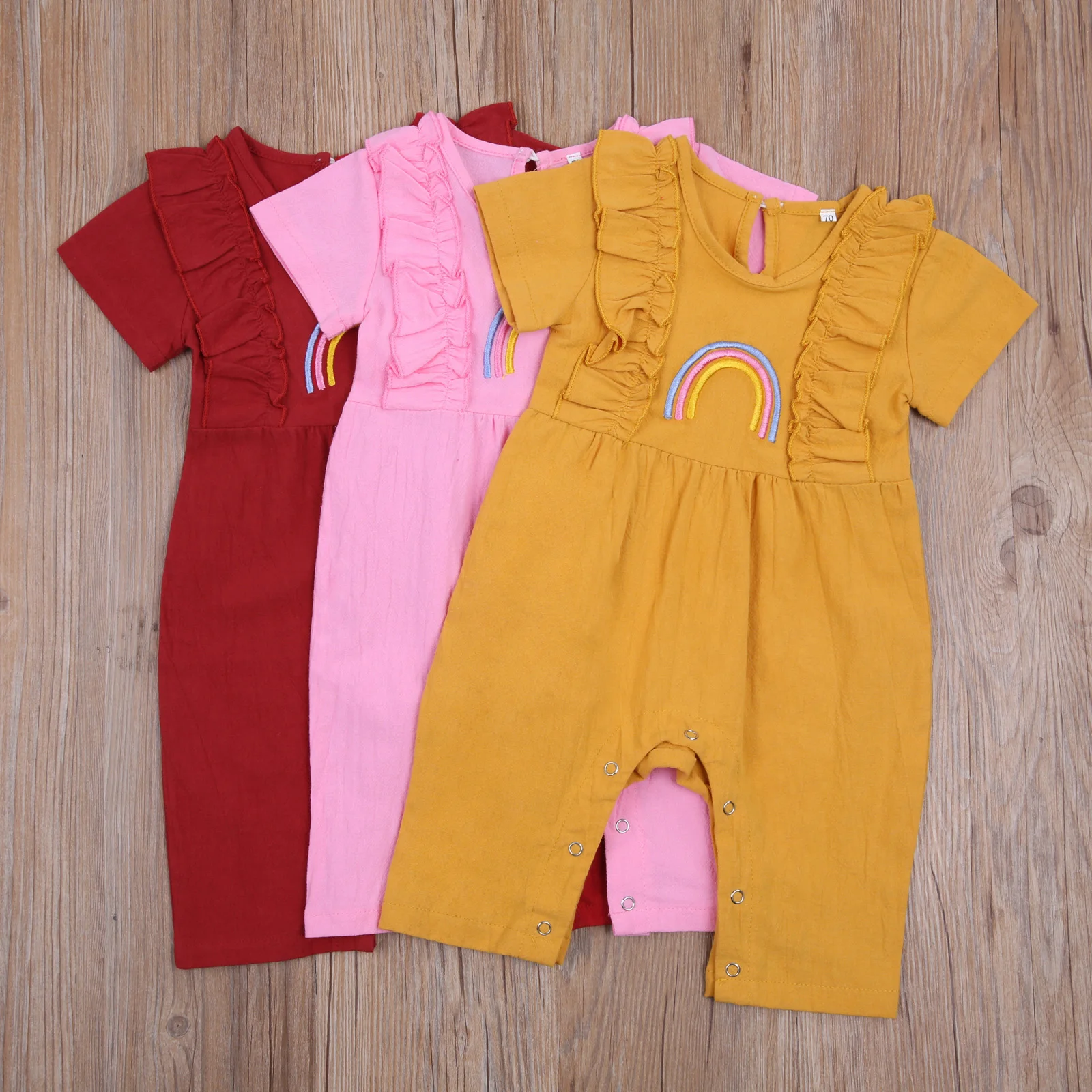 

Infant's Baby Girl Romper Newborn's Flying Short Sleeve Rainbow Pattern Crotch Button Garment for Baby Girl Casual Set