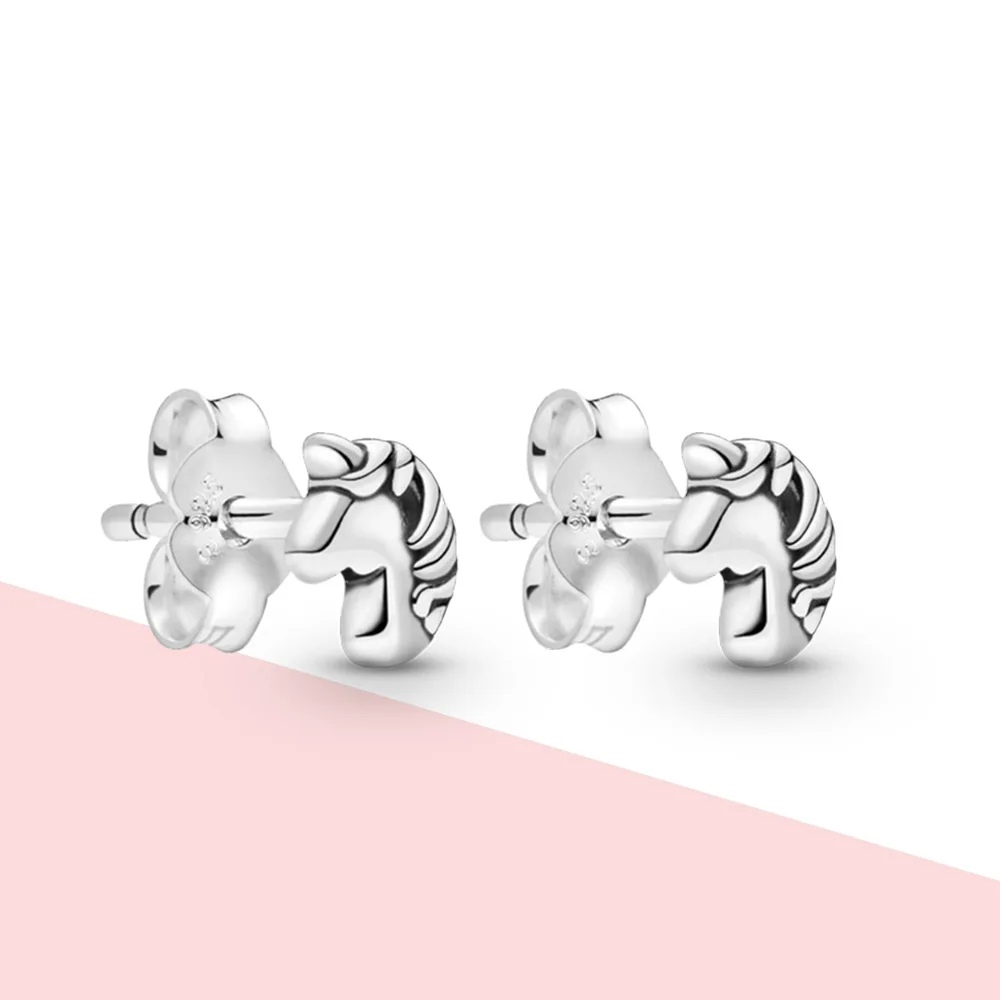 

Real 925 Sterling Silver earring Shiny Zircon Horse head Ear studs Fashion Jewelry Gift for Women Couple earrings