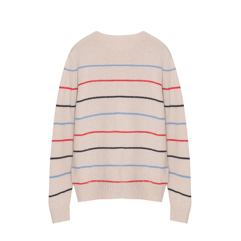 

Striped O-neck Sweater Women Long Sleeve Contrast Knit Pullover