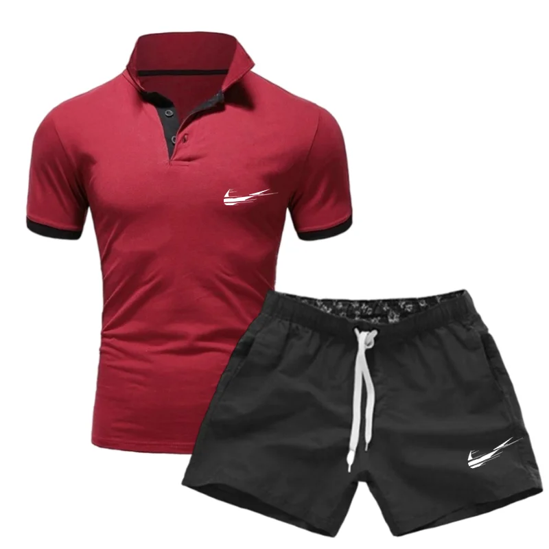 

2021 new summer brand men's polo shirt top sportswear polo shirt + running shorts fashion sports pants + POLO shirt 2-piece set