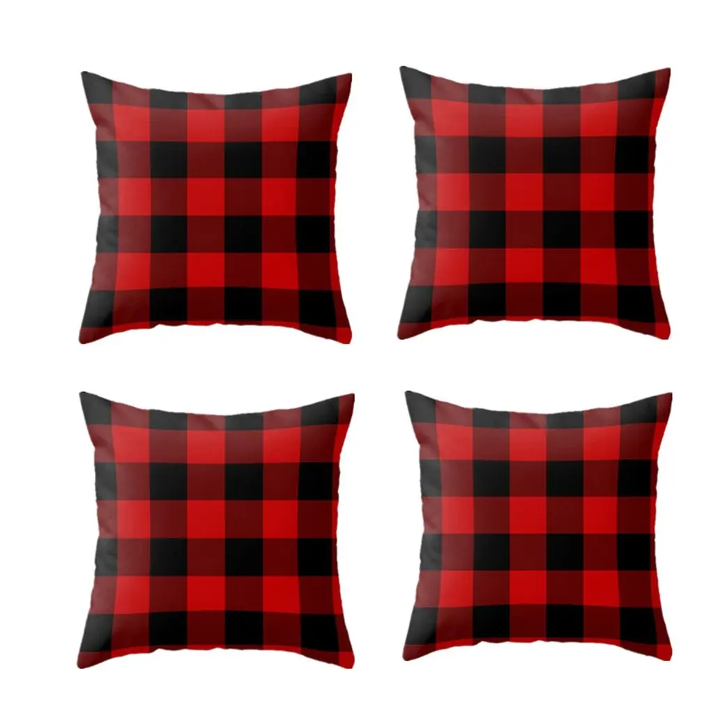 

4pcs Durable Christmas Decorations Throw Pillow Covers Double Sided Red Plaids Christmas Pillow Cases Covers For Xmas Home Decor
