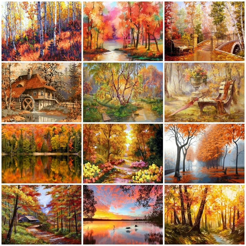 

AZQSD Paint By Numbers For Adults Nature Tree Unique Gift For Children Autumn Painting By Numbers Landscape Home Wall Art