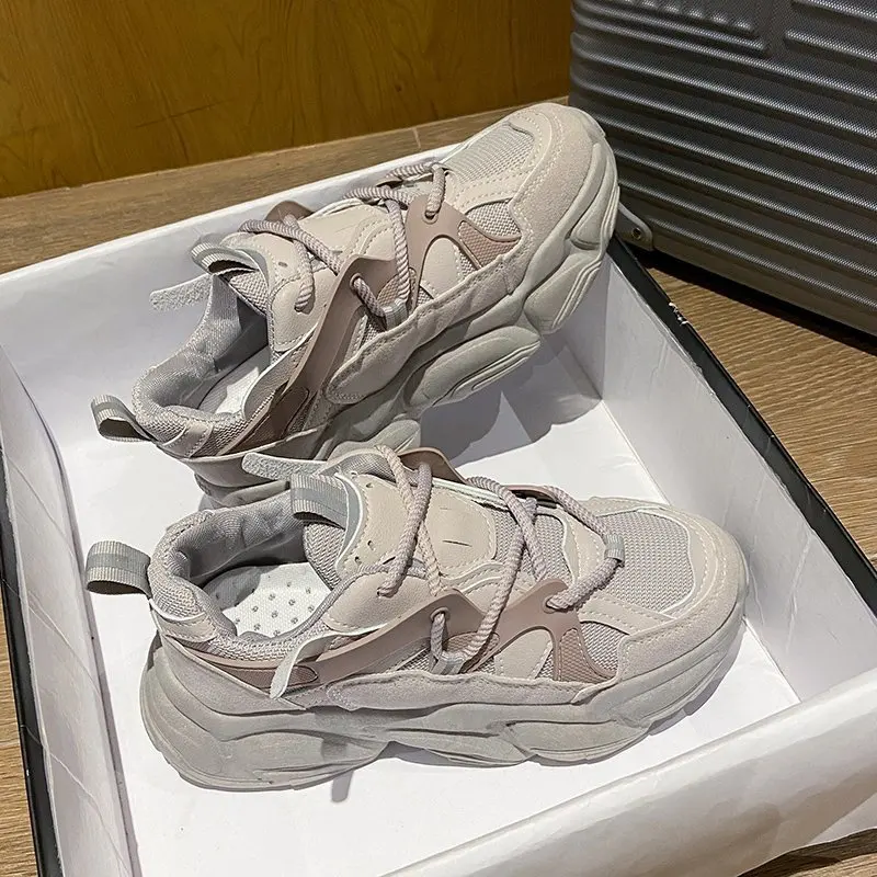 

2021 Breathable Mesh Trainers Chunky Heels 5cm Women's Platform Sneakers Women Shoes Casual Female White Mesh Shoes for Woman