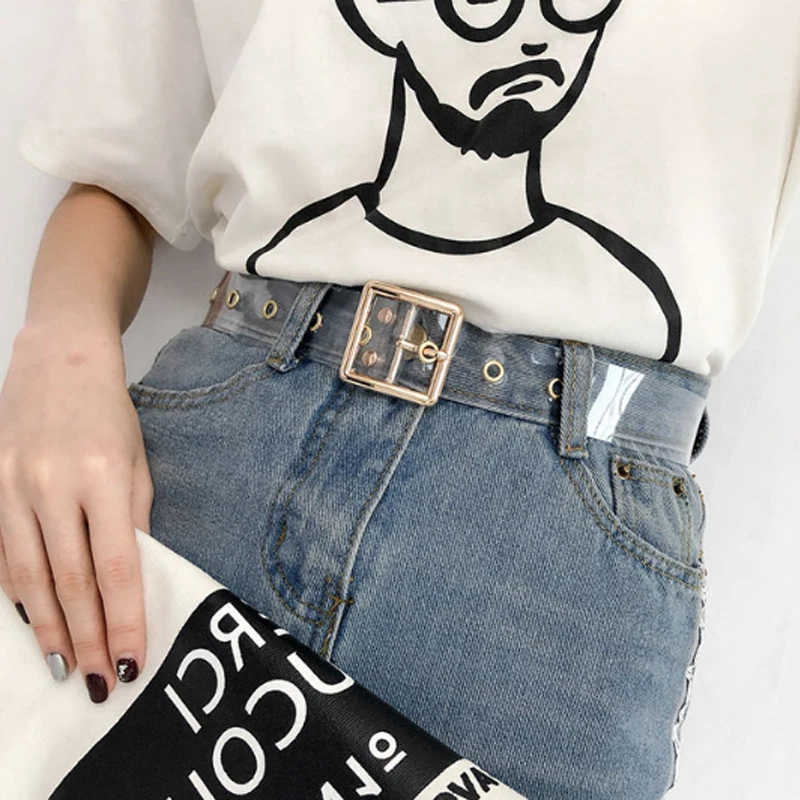 Высокое качество женский прозрачный полный ремень панк заклепки пряжка талия