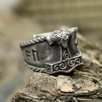 mens viking rings lucky amulet vintage thors hammer ring casual jewelry