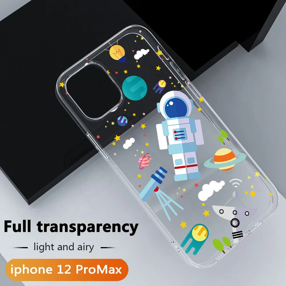 

Cartoon Astronaut For iPhone 12 Pro Case Moon Phone Case For iPhone 12 11 Pro Max XR X XS Max 7 8 6 6S Plus Soft TPU Phone Cover