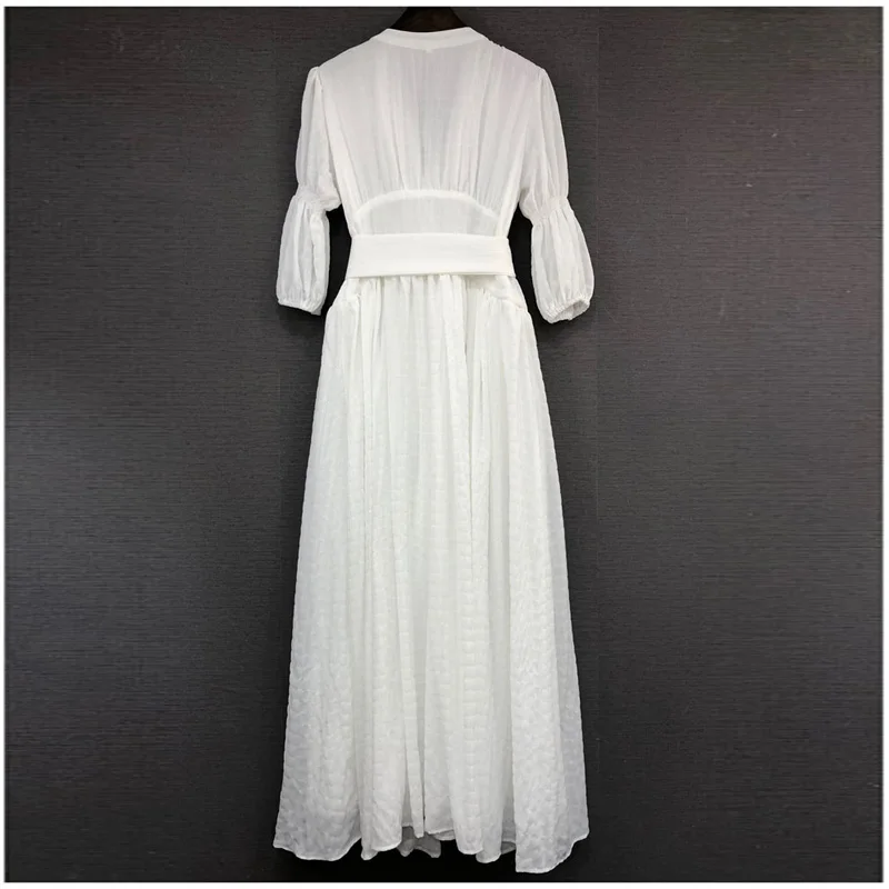 Женское Хлопковое платье макси на пуговицах Длинное Элегантное белое с V