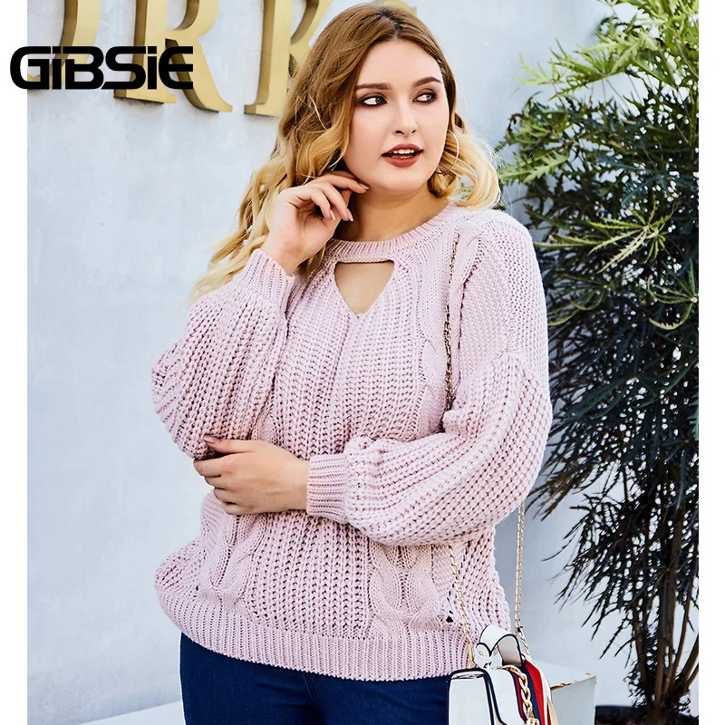 Женский трикотажный пуловер с круглым вырезом и рукавами-фонариками |