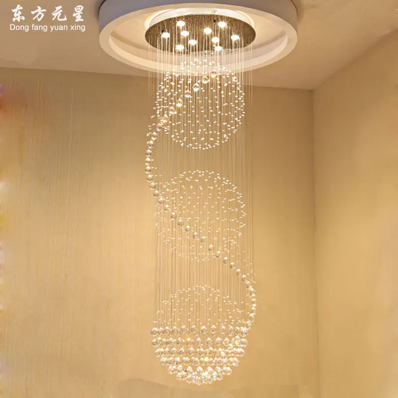 Satin Al Modern LED Kristal Avize Aydınlatma Spiral Merdiven Lambası Uzun Tel Droplight Villa Salonu üç Top Merdiven Boşluğu Dekoratif ışıklar