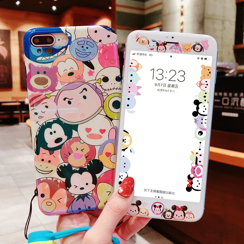 Мягкий чехол с мультяшным рисунком для iPhone 7/8 plus и пленка из закаленного стекла X/XS