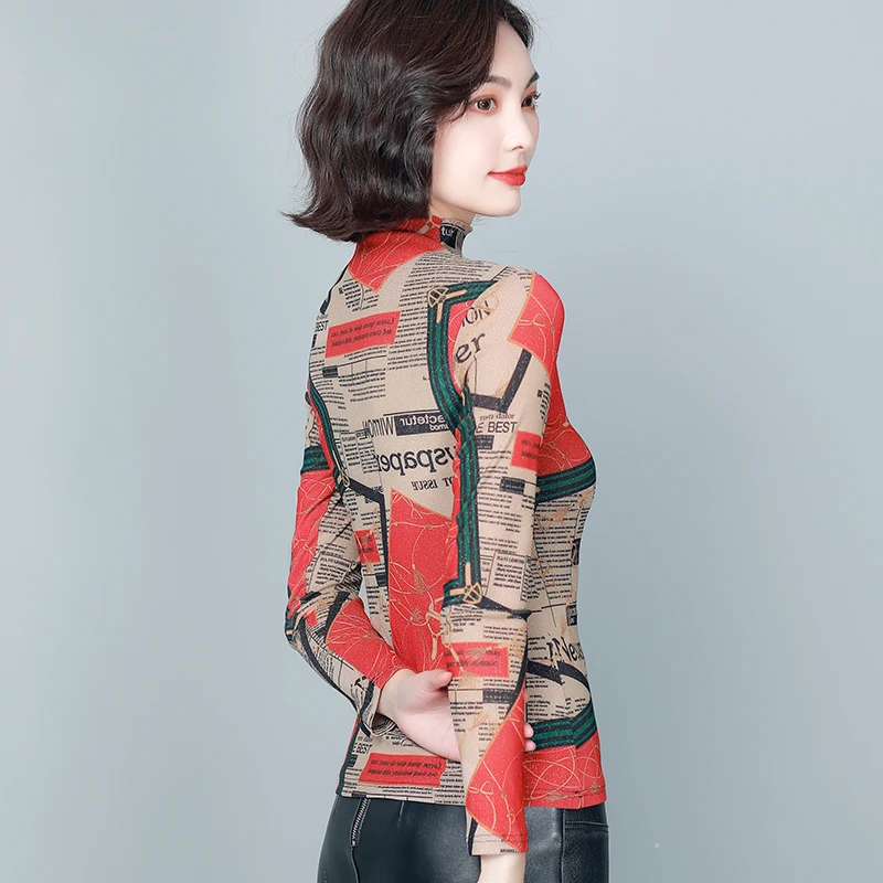 

Lace Blouse Women Shirts Long Sleeve Stand Collar Korean Vintage Print Women Blouses OL Plus Size Women Tops Camisas De Mujer