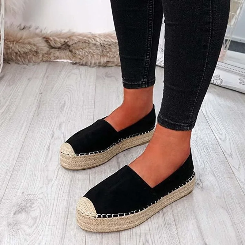 

2021 New Fashion Women's Platform Espadrilles Flock Shoes Slippers Womens Casual Shoes Breathable Flax Hemp Canvas Shoes Hot