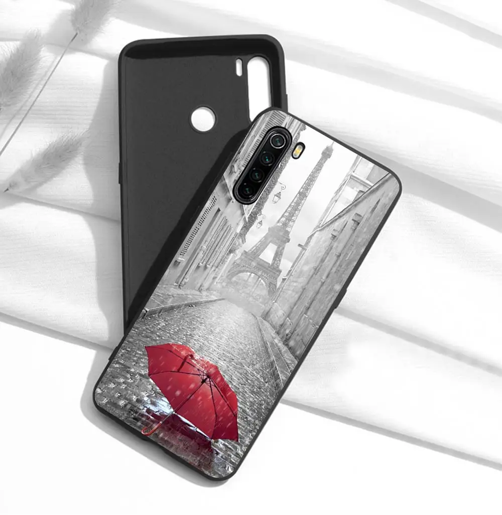 

Eiffel Tower Flower Case For Xiaomi Redmi Note 9 8 7 10X 8T 6 Pro Mi Note 10 9 8 9T Pro SE A3 A2 Lite F1 Phone Cases Black Cover
