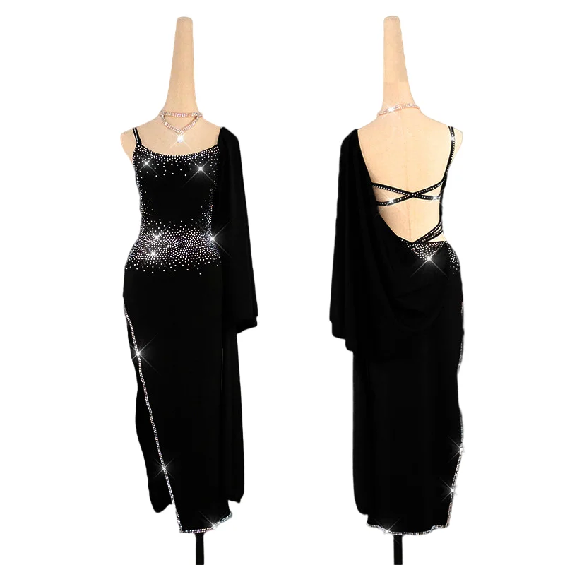 

New Latin Dance Dress Women Competition Dresses Costumes Performing Dress Practice Skirt Customize Adult Kids Lady Black Tassel