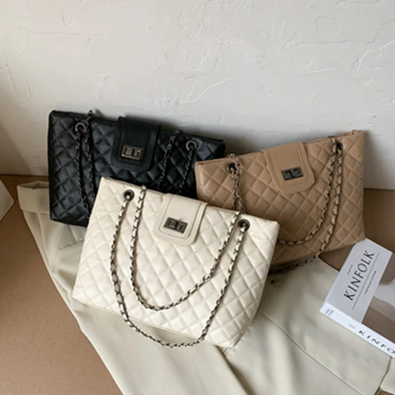 

New Women'S Shoulder Bags High Capacity Lingge Chain PU Square Handbags For Women'S Shoulder Bag 2021