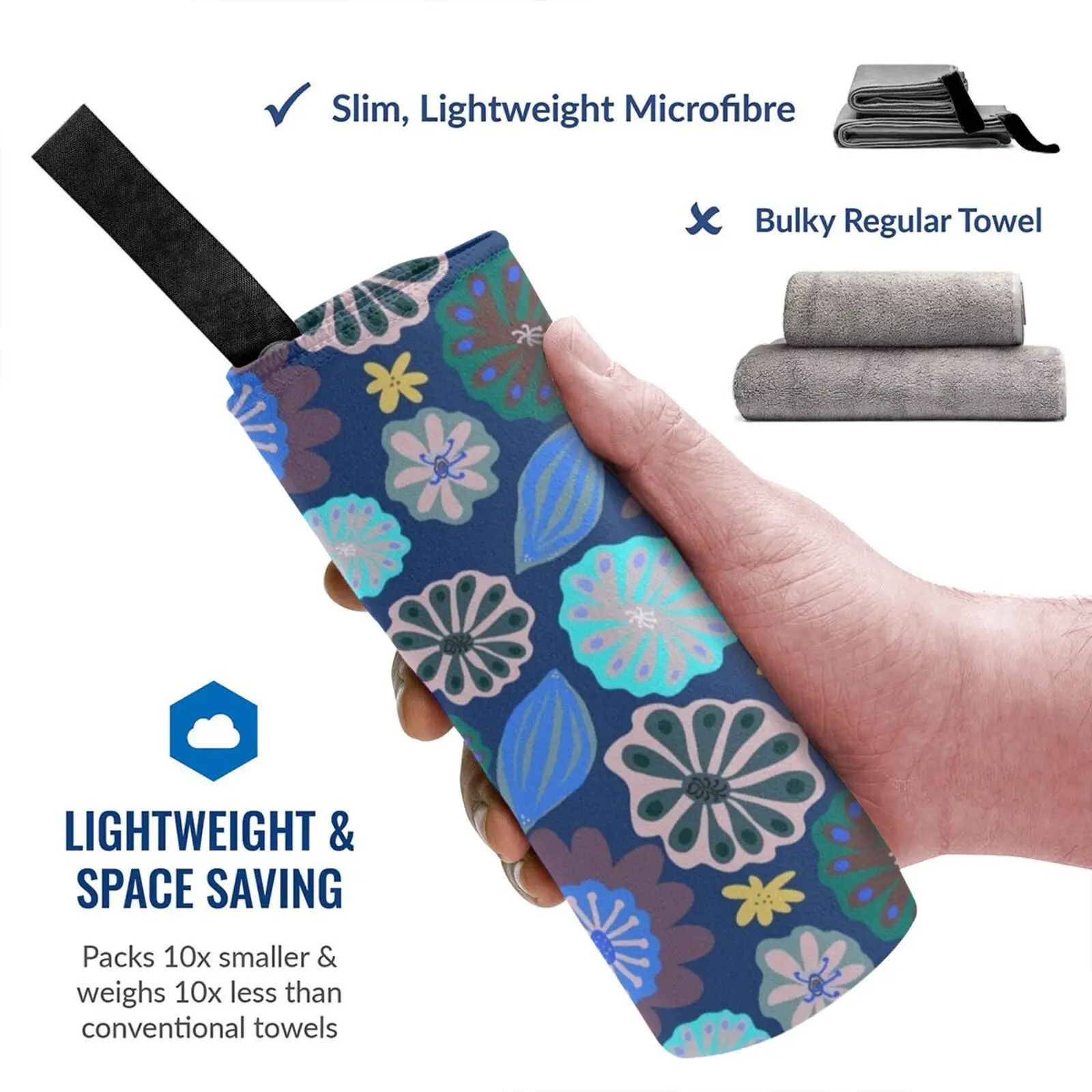 Быстросохнущее полотенце Aqua фиолетовые и синие капсулы цветы Спортивная