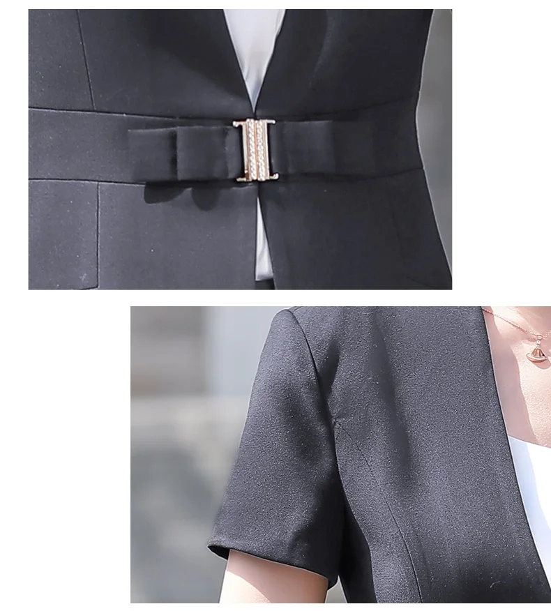 Female Elegant Formal Office Work Wear Summer Women Business Skirt Suits and Jacket Sets Ladies Clothes Short Sleeve Grey Blazer | Женская
