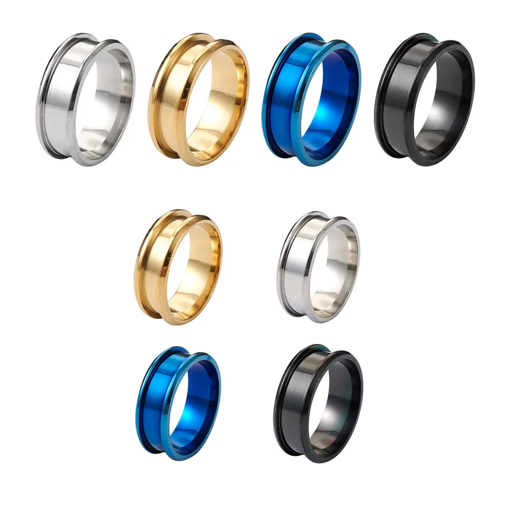 

4pcs Stainless Steel Rings Core Blank Size 7-12 Polished Grooved Finger Ring Setting for Inlay Jewelry Wedding Band Making