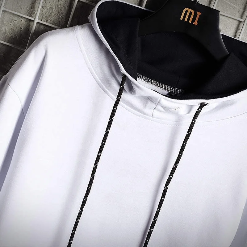

Patchwork color contrast sweater men's hooded Korean fashion brand clothes fat plus size fat loose Pullover coat