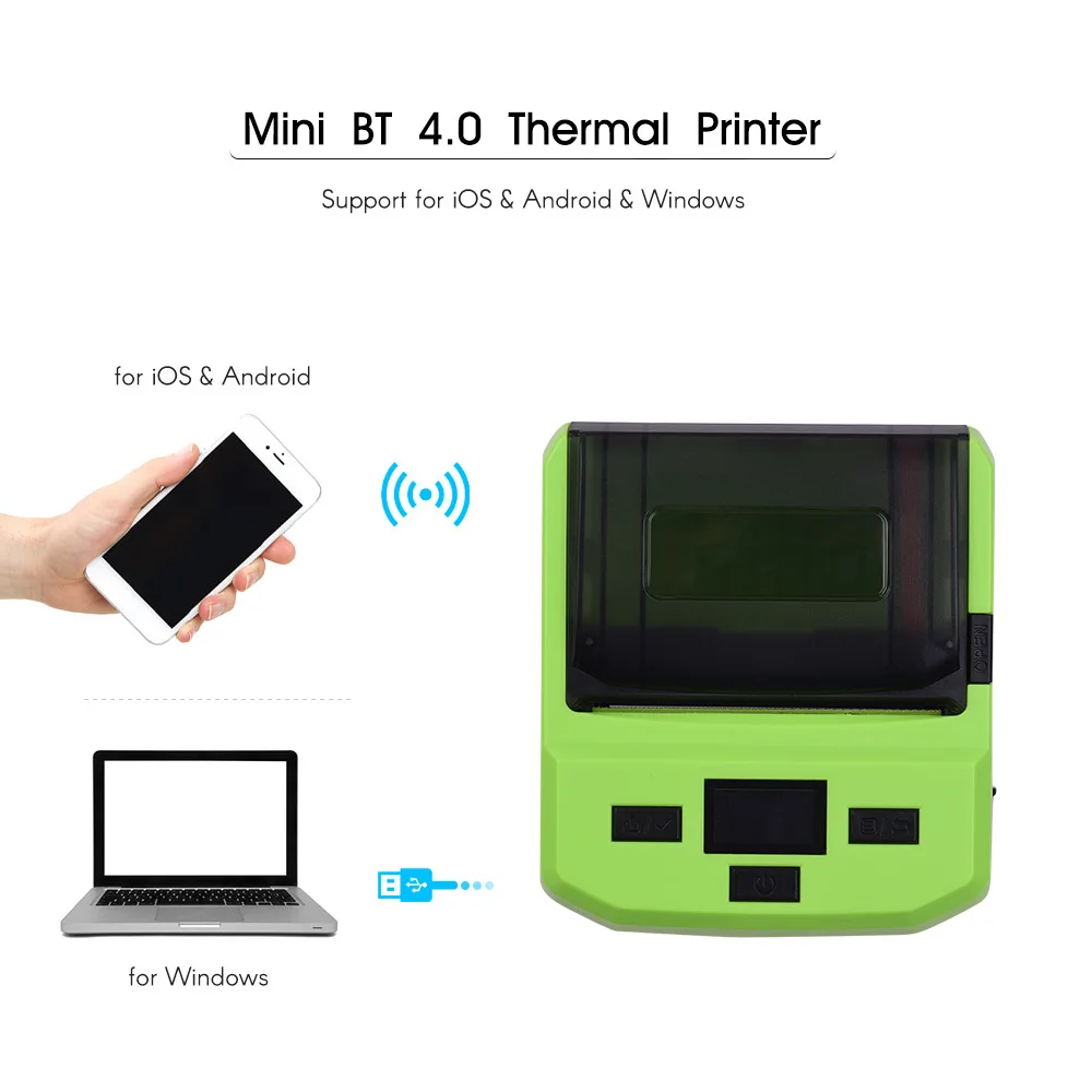 Беспроводной BT 80 мм термальный принтер штрих кода с перезаряжаемой батареей