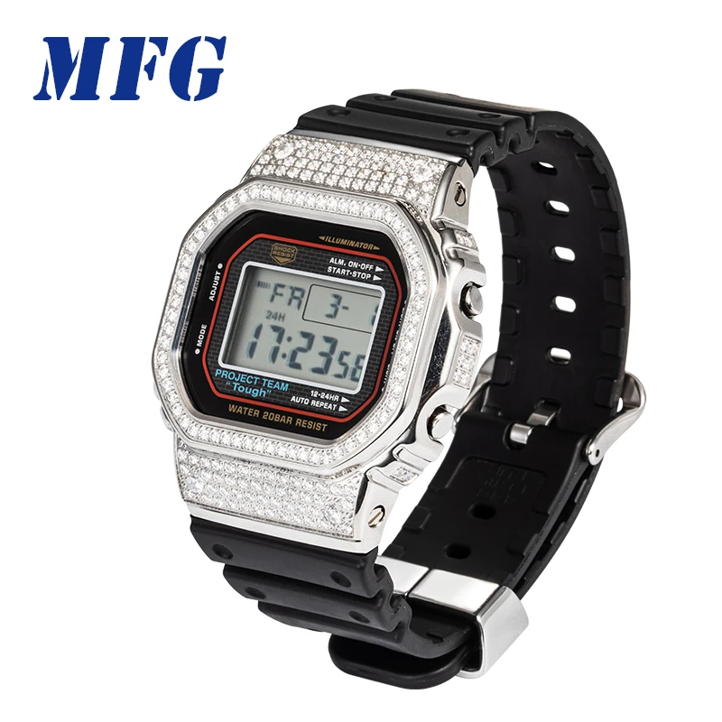 Алмазный металлический чехол для часов DW5600/5610 DW5000 из нержавеющей стали с рамкой для часов