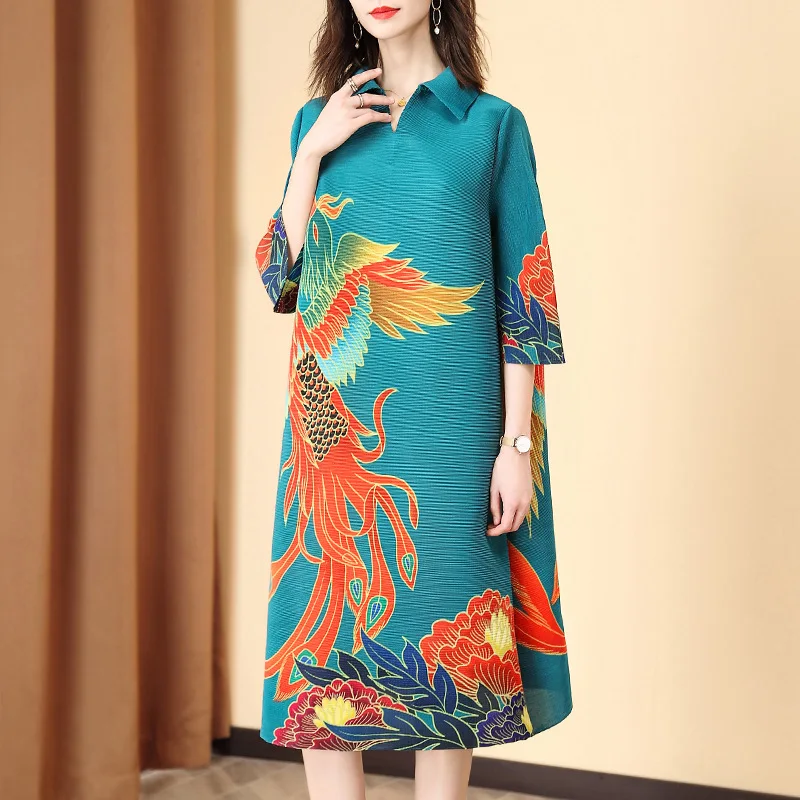 

Spring Autumn Women Pleated Dress Fashion New Tidal Popular Print Loose Dress