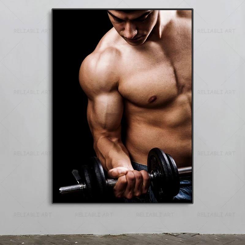Modern Gym Decoration Canvas Painting Bodybuilding Character Fitness Wall Art Poster Sexy Men Women Muscle Picture Mural Cuadros
