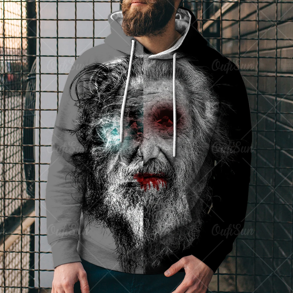 

Spring And Autumn Fashion 3D Printing Dark Horror Portrait Men's Hoodie Street Trend Personality Harajuku All-match Oversize Top