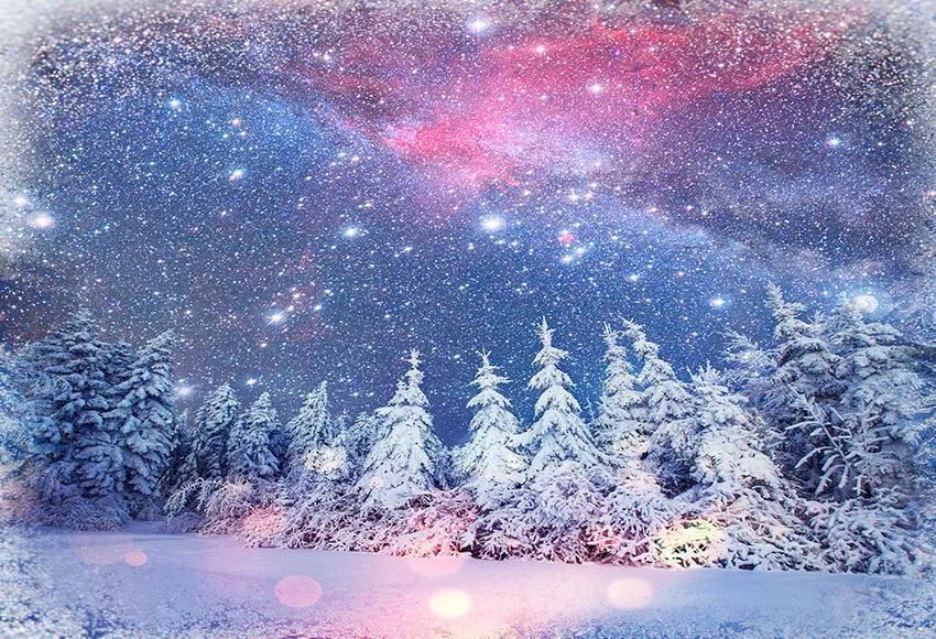 

7x5ft Winter Wonderland Forest Woodland Night Stars Sky Bokeh Custom Photo Studio Background Backdrop Vinyl Banner 220cm x 150cm