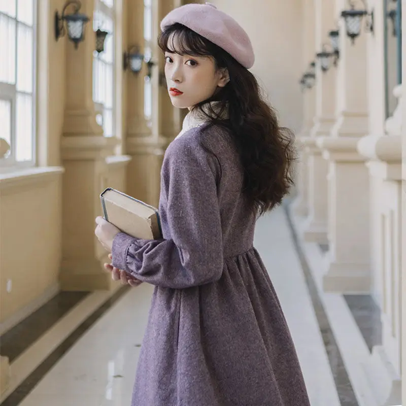 

Women 2021 Spring Casual Long Sleeve One Piece Dress Korean French Elegant Dress Female Fake Two Piece Sweet Cute