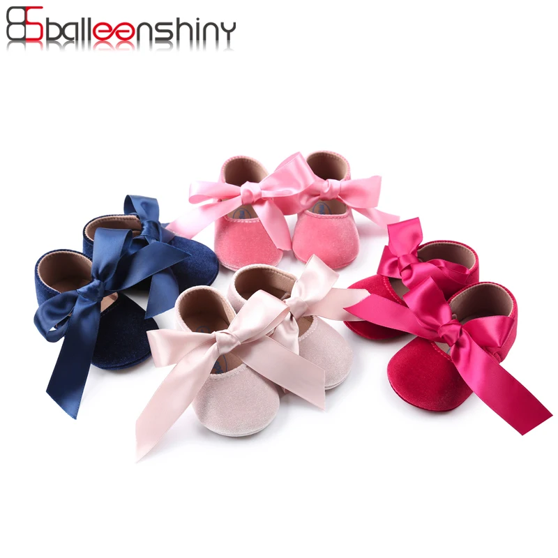 Zapatos de princesa para beb&eacute;, calzado de suela blanda para primeros pasos, 12cm para 6-12 meses, decoraci&oacute;n con Lazo de cinta, moda-0