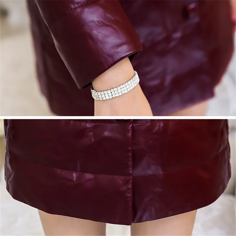 

Winter Clothes Women PU Leather Coat Fashion Fox Fur Collar Thick Warm Long Sleeve Mid-Length Plus Size 4XL Female Jacket H963