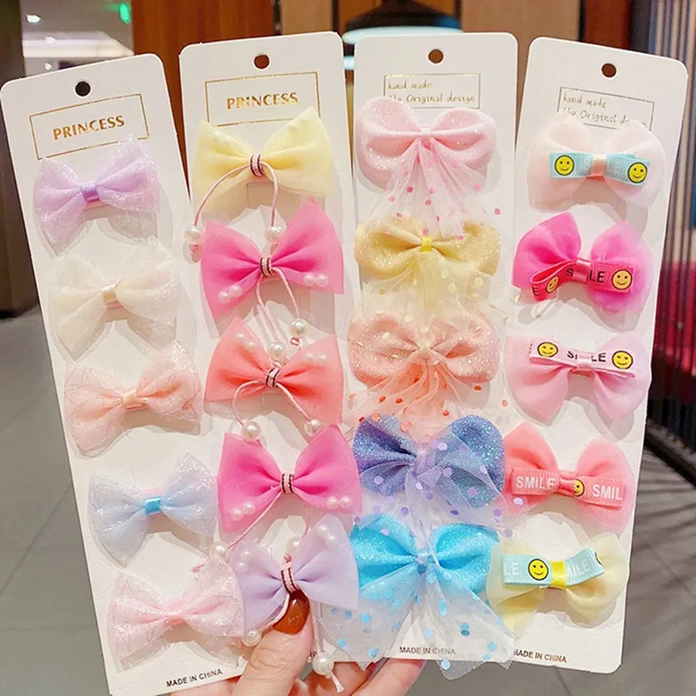 

Заколки для волос Детские, разноцветные, шифоновые, с бантом, 5 шт./компл.