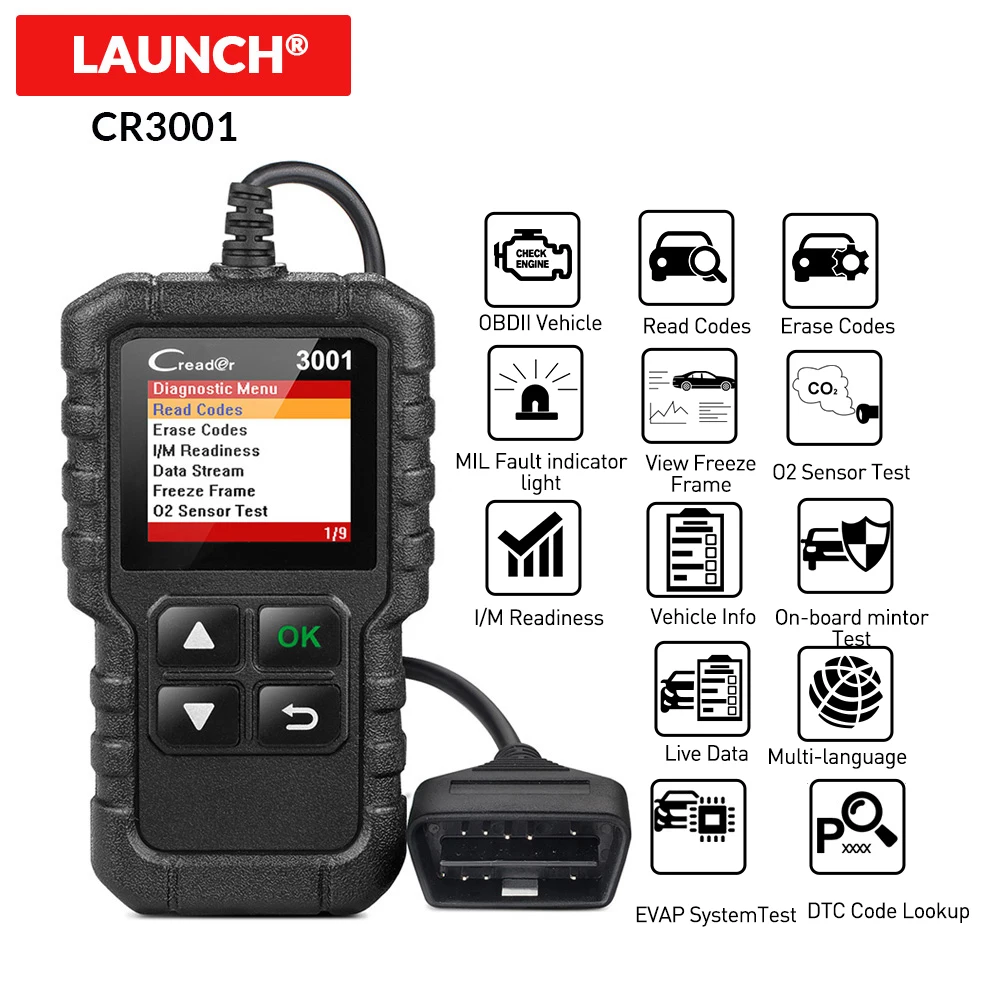 

Launch X431 Creader 3001 двигатель полный obd2 считыватель кодов диагностический инструмент OBDII CR3001 сканер бесплатное обновление онлайн pk CR319 ELM327