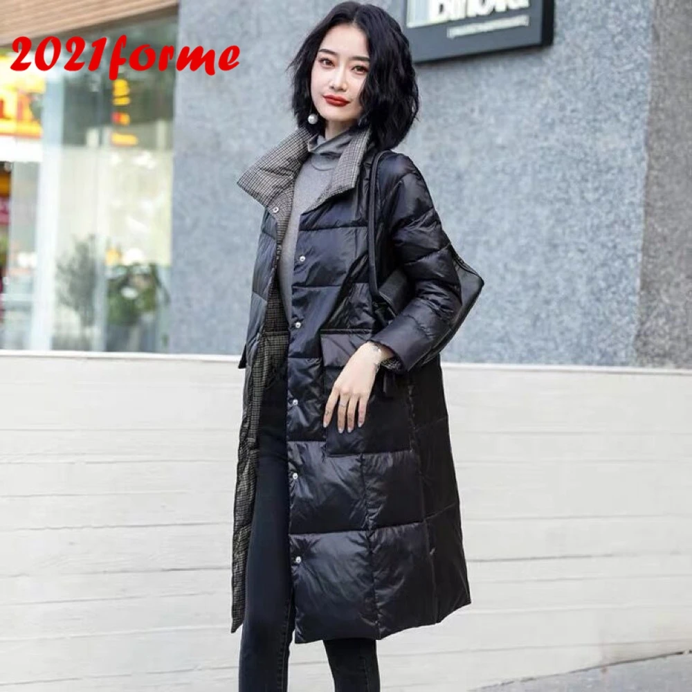 

2021 Winter Oversize Parka Woman Long Down Cotton Jacket Double Side Outerwear Fashion Women Coat Single Breasted Female Clothes