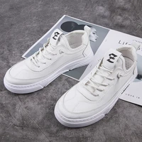2021 autumn new elastic belt skateboard shoes men leather small white shoes sports casual shoes daily wear men shoes white shoes