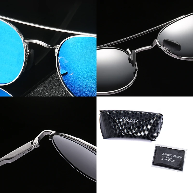 

ZJHZQZ Celebrity Unisex Retro Metal Round Sunglasses Polarized Double Bridge Brand Designer Small Face Hip Hop Sun Glasses Women