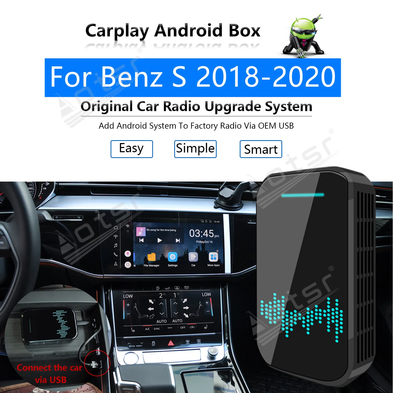 

For Benz S 2018 - 2020 Car Multimedia Player Radio Upgrade Carplay Android Apple Wireless CP Box Activator Navi Map Mirror Link