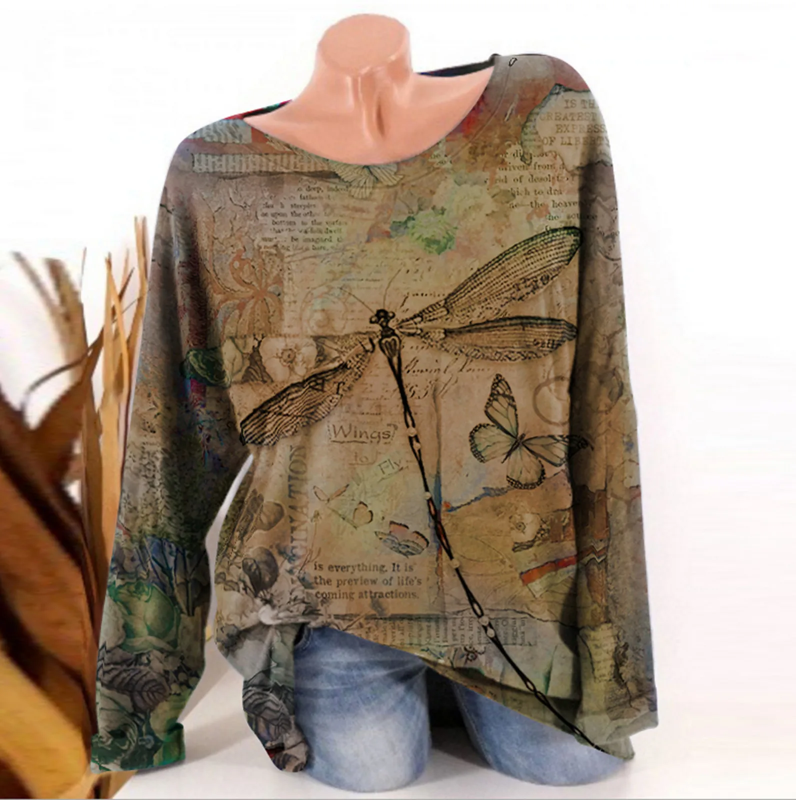 

Fashionable Women Loose Tops Animal Printing O-neck Long Sleeves Pullover Blouses Autumn Oversized Sweater Female Shirts Tops