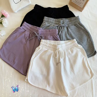 

Women Sport Short Pants Casual Elastic Waist Loose Solid Color Sportswear Comfy Drawstring Plus Size Pocket Shorts