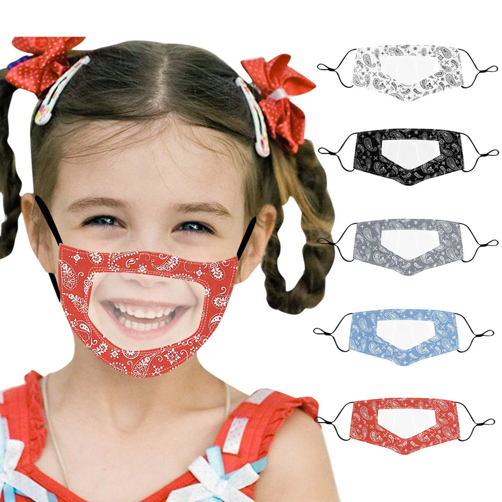 

5PC Children Kids Faceshield Transparent Face Masks Children Outdoor Mask With Clear Window Visible Expression For Deaf Mute