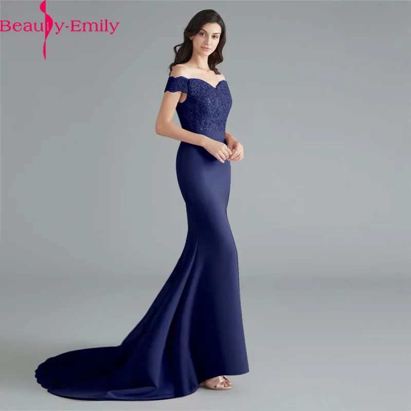 Женское вечернее платье до пола Beauty Emily темно синее кружевное длинное с блестками