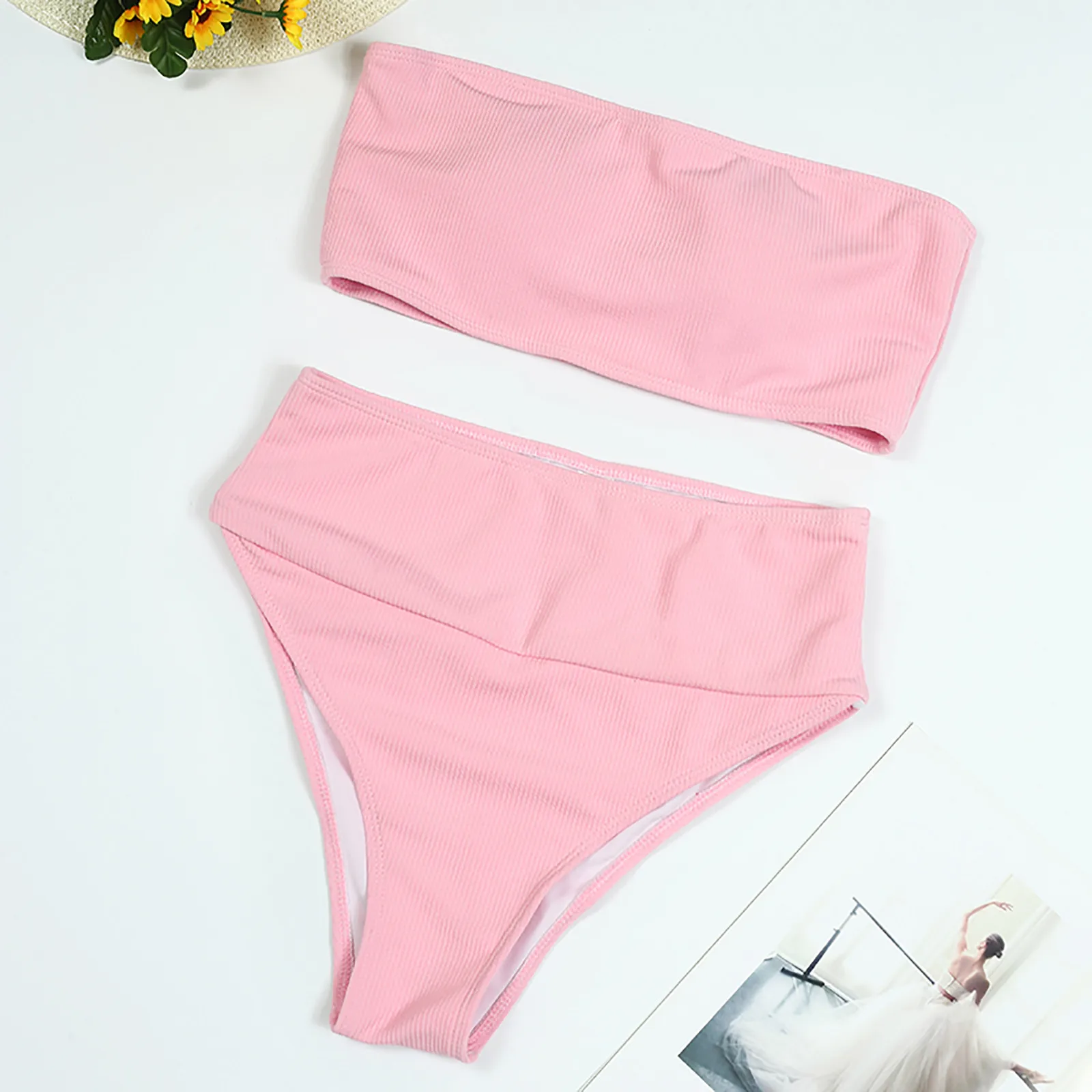 

swimwear women solid color tube top sexy strappy bikini swimsuit ropa mujer trajes de bao mujer 2021#K2