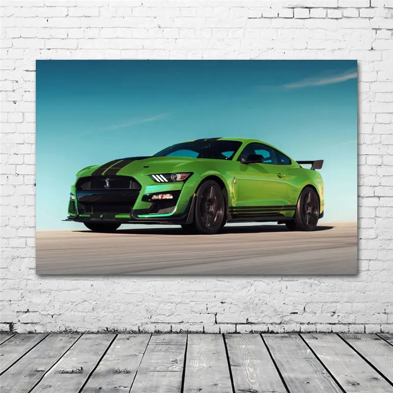 

Ford Mustang Shelby GT500 Green Car Supercar Wall Pictures Posters Canvas Prints Art With Painting Living Room Home Decoration