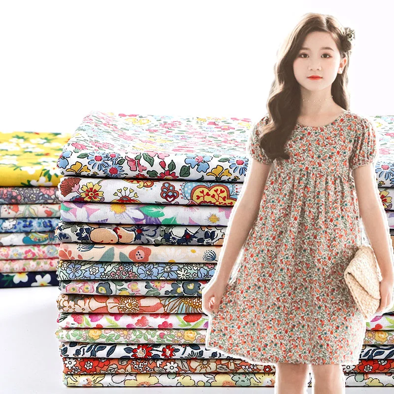 

50x150CM Floral Summer Poplin Cotton Sewing Fabric DIY Children's Wear Cloth Make Baby Dress Decoration Home 160g/m