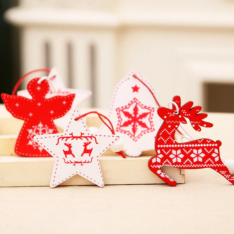12 шт./кор. деревянные Рождественские Подвески Украшения Смешанные Jingle Bell/с изображением снеговика/оленя со звездами для детей Рождественская елка Подвесные Подарки Декор