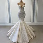 Женское свадебное платье-русалка, изысканное кружевное платье с камнями, открытой спиной и вырезом сердечком, свадебное платье, 2021