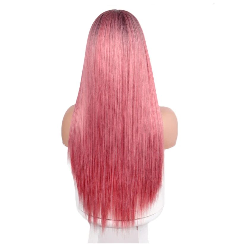 

Long Straight Pink Wig 26 Inch Omber Purple Synthetic Hair Lolita Wigs Natural Heat Resistant Cosplay Middle Part Wig for Women