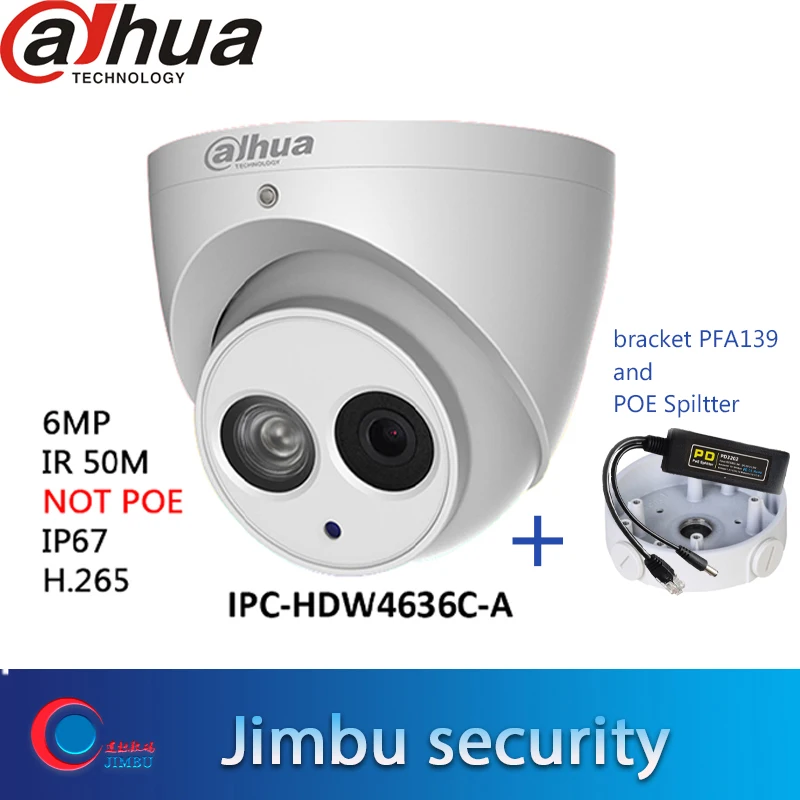 Dahua 6MP H.265 IP камера IPC HDW4636C A металлический корпус Встроенный микрофон IR50m IP67 IK10