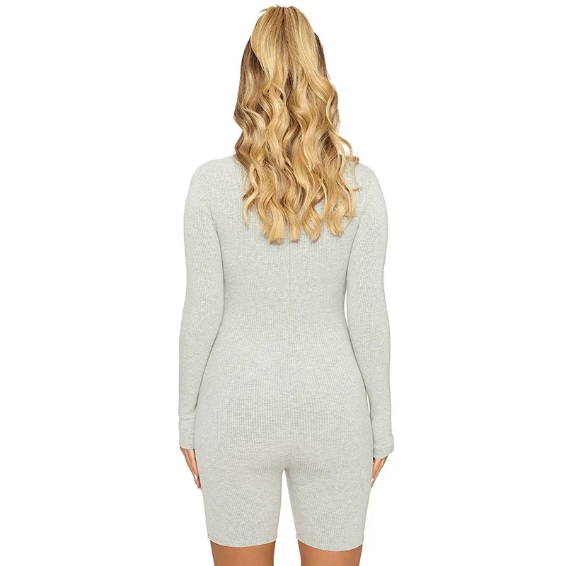 

Fitness Solid Color Zipper Woman's Jumpsuit Casual Knitting Breathable Female Rompers Workout Women Jumpsuit